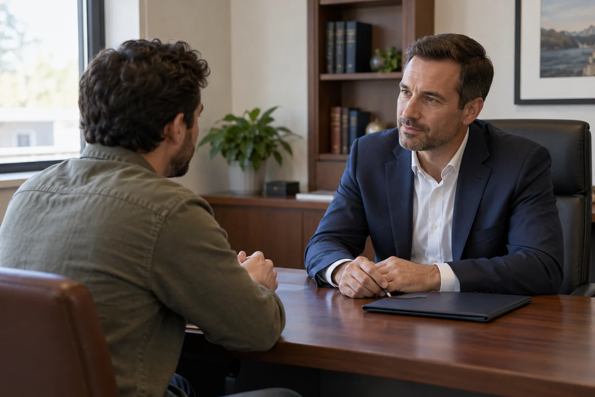 Criminal Defense Consultation Attorney discussing a criminal defense case with a client