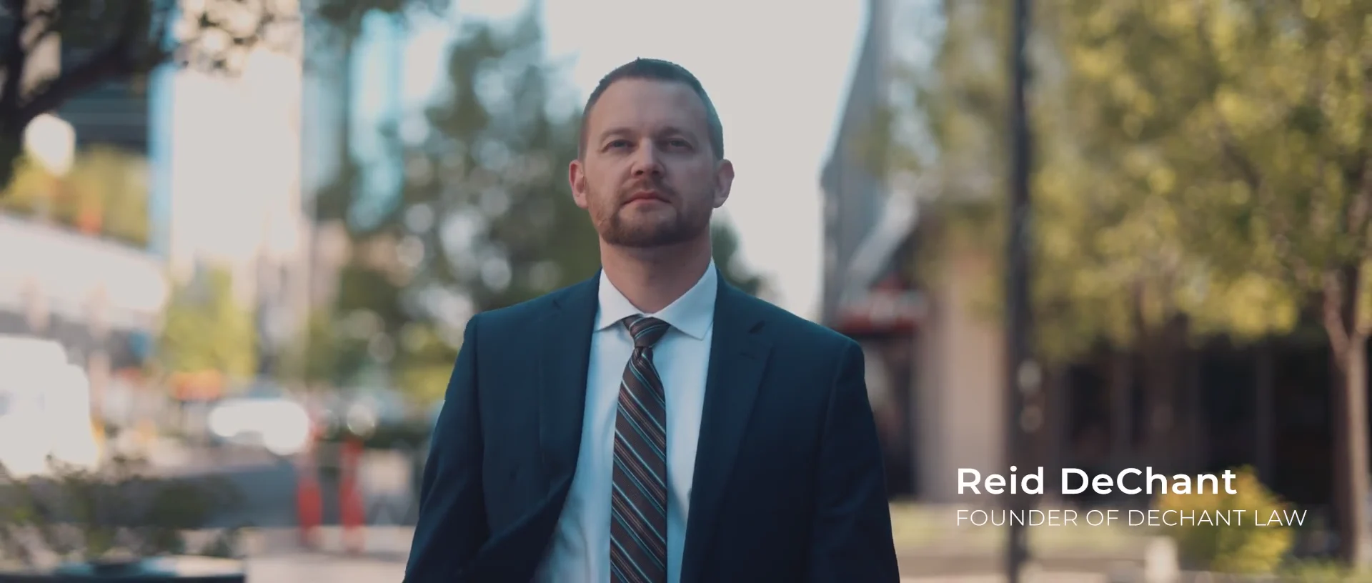 Reid DeChant outdoors in DeChant Law's Denver DUI defense video.