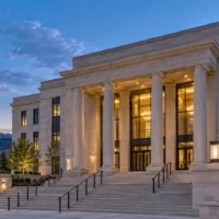 Courthouse exterior at dusk for a guide to unlawful sexual contact in Colorado